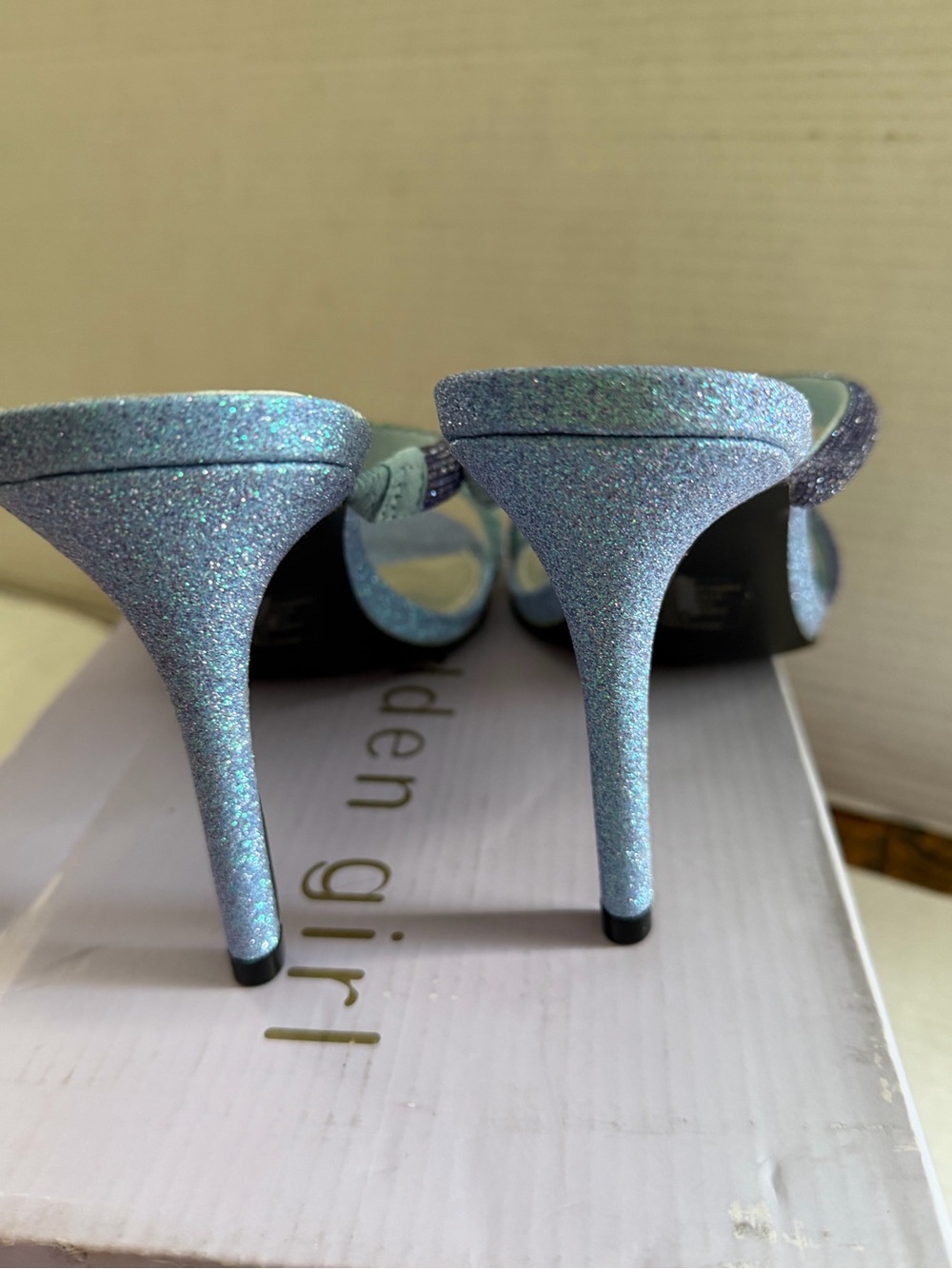 Madden Girl Beauty-R Two Band Stiletto Dress Sandals Blue Party Glitter 9.5 - Picture 5 of 7